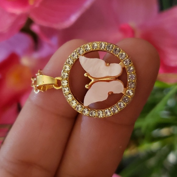 Pink Butterfly Pendant Necklace - Picture 2 of 4